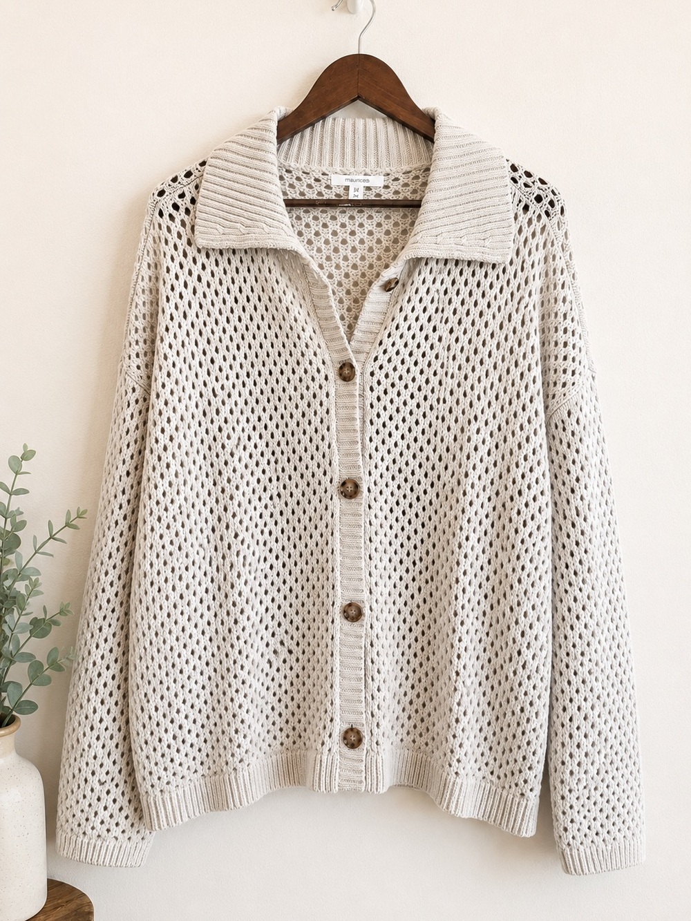 Maurices Open Knit Cardigan Coastal Grandpa Scandi Resort Layers Sweater 2X G62